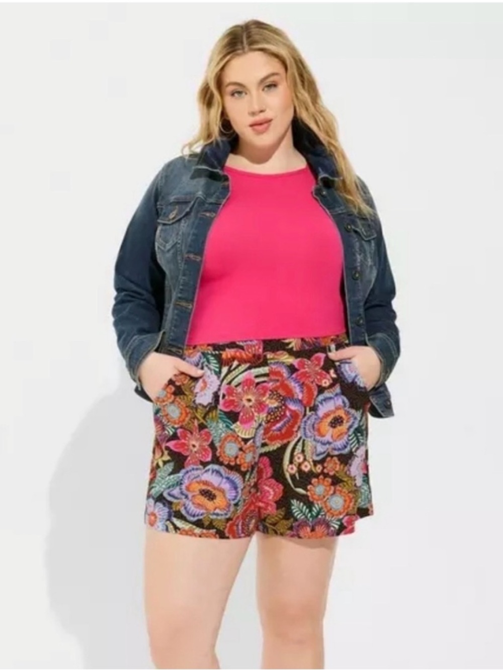 torrid Black Floral Embroidered Bermuda Shorts with Multicolor Blooms